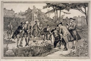 The Old Physic Garden of Society of Apotecaries at Chelsea, 1750, gravert av Thomas W. Lascelles (fl.c.1885), 1890